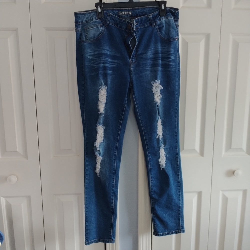 Jack David Distressed Medium Wash Straight Leg Jeans 20